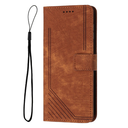 For OnePlus 11 5G PU Leather Skin-touch Wallet Case Stand Lines Imprinted TPU Inner Shell Phone Cover