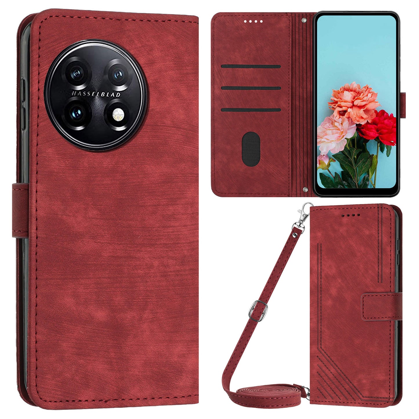 For OnePlus 11 5G PU Leather Skin-touch Wallet Case Stand Lines Imprinted TPU Inner Shell Phone Cover
