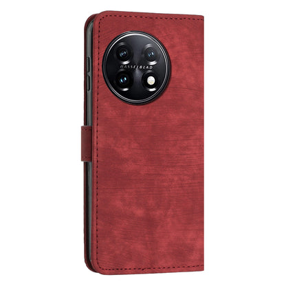 For OnePlus 11 5G PU Leather Skin-touch Wallet Case Stand Lines Imprinted TPU Inner Shell Phone Cover