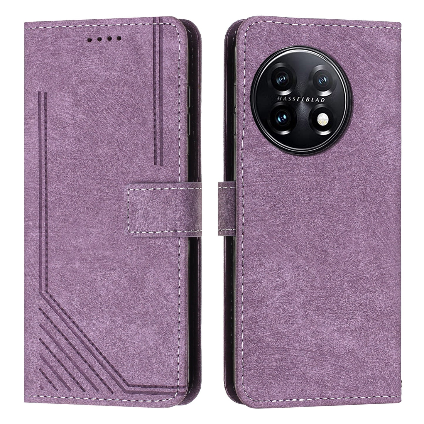 For OnePlus 11 5G PU Leather Skin-touch Wallet Case Stand Lines Imprinted TPU Inner Shell Phone Cover