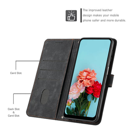 For OnePlus Ace Pro 5G / 10T 5G Wallet Phone Stand Case Lines Imprinted PU Leather Cover with Straps