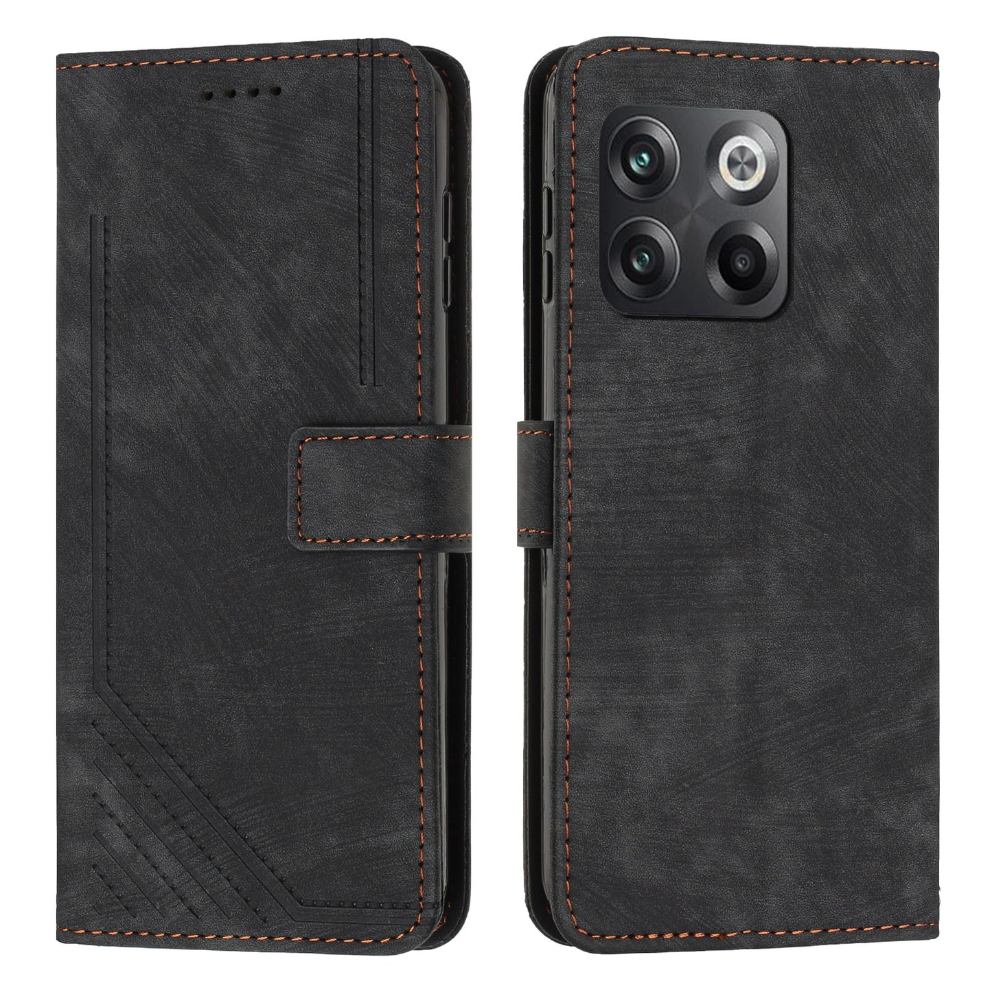 For OnePlus Ace Pro 5G / 10T 5G Wallet Phone Stand Case Lines Imprinted PU Leather Cover with Straps