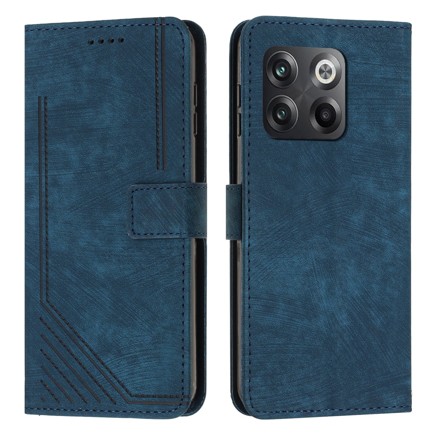 For OnePlus Ace Pro 5G / 10T 5G Wallet Phone Stand Case Lines Imprinted PU Leather Cover with Straps