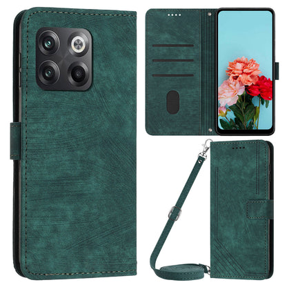 For OnePlus Ace Pro 5G / 10T 5G Wallet Phone Stand Case Lines Imprinted PU Leather Cover with Straps