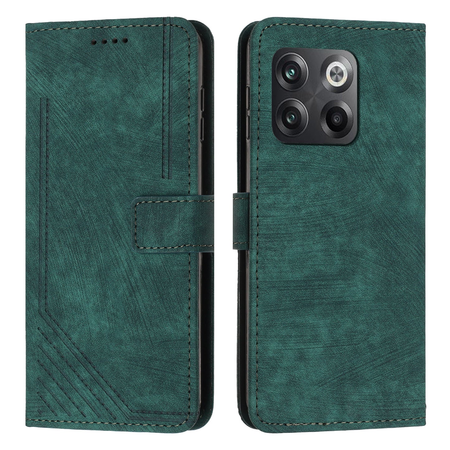 For OnePlus Ace Pro 5G / 10T 5G Wallet Phone Stand Case Lines Imprinted PU Leather Cover with Straps