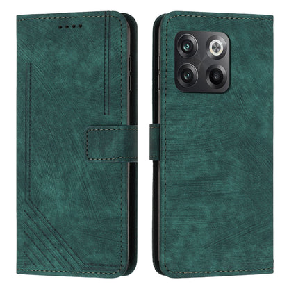 For OnePlus Ace Pro 5G / 10T 5G Wallet Phone Stand Case Lines Imprinted PU Leather Cover with Straps