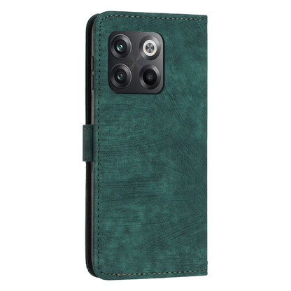 For OnePlus Ace Pro 5G / 10T 5G Wallet Phone Stand Case Lines Imprinted PU Leather Cover with Straps