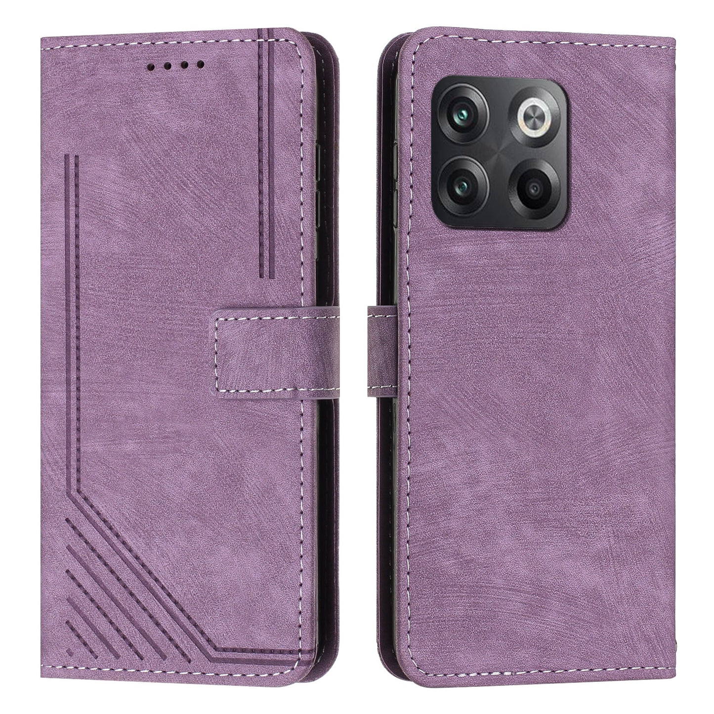 For OnePlus Ace Pro 5G / 10T 5G Wallet Phone Stand Case Lines Imprinted PU Leather Cover with Straps