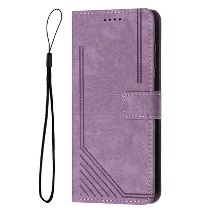 For OnePlus Ace Pro 5G / 10T 5G Wallet Phone Stand Case Lines Imprinted PU Leather Cover with Straps