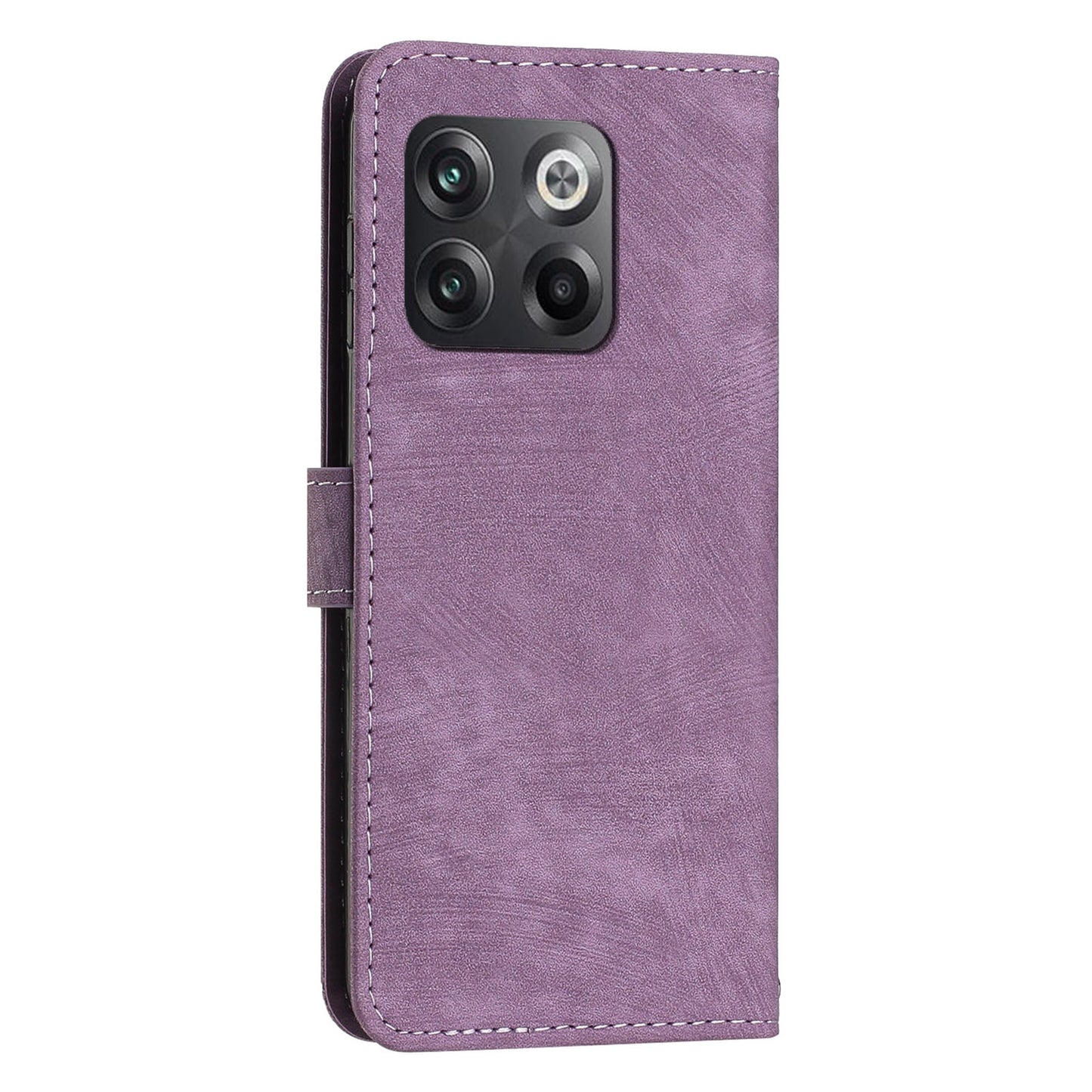 For OnePlus Ace Pro 5G / 10T 5G Wallet Phone Stand Case Lines Imprinted PU Leather Cover with Straps