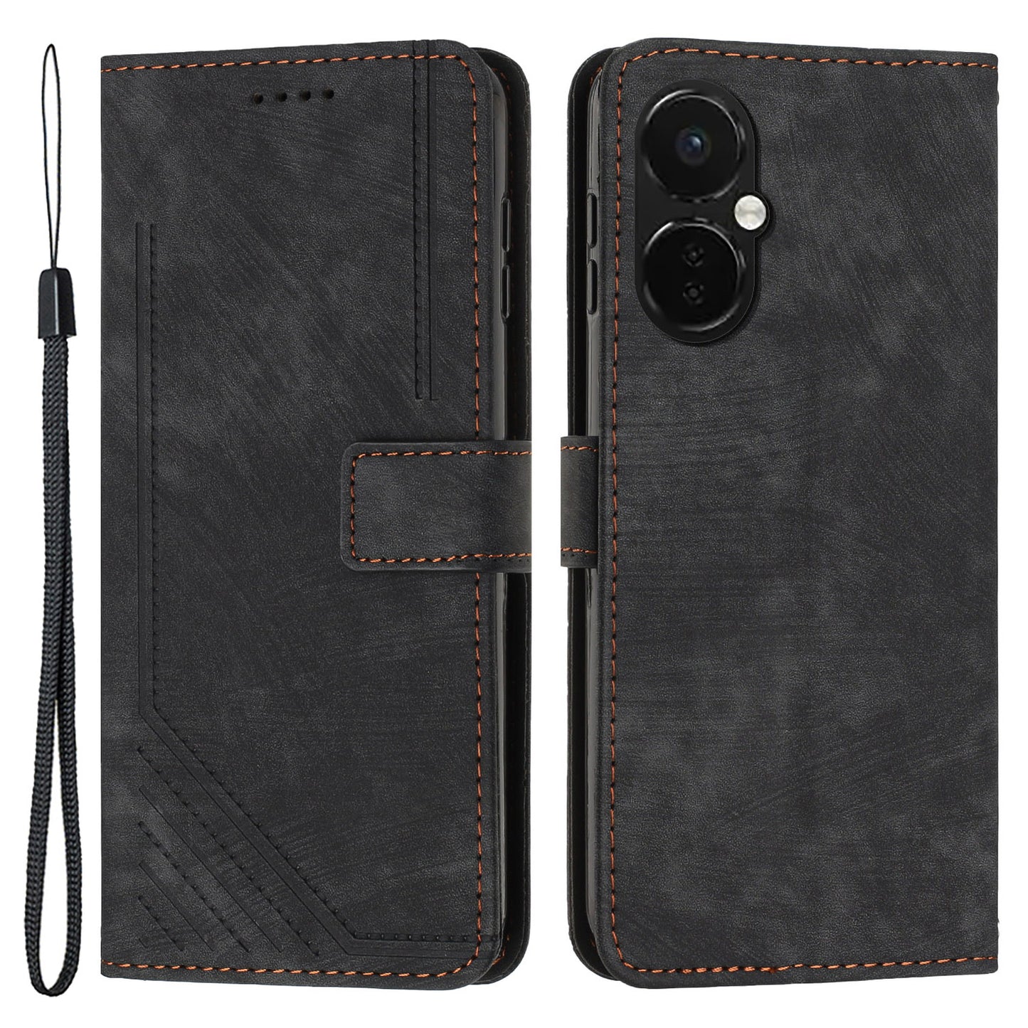 Flip Stand Phone Case for OnePlus Nord CE 3 5G , Imprint Lines PU Leather Skin-touch Phone Cover Wallet