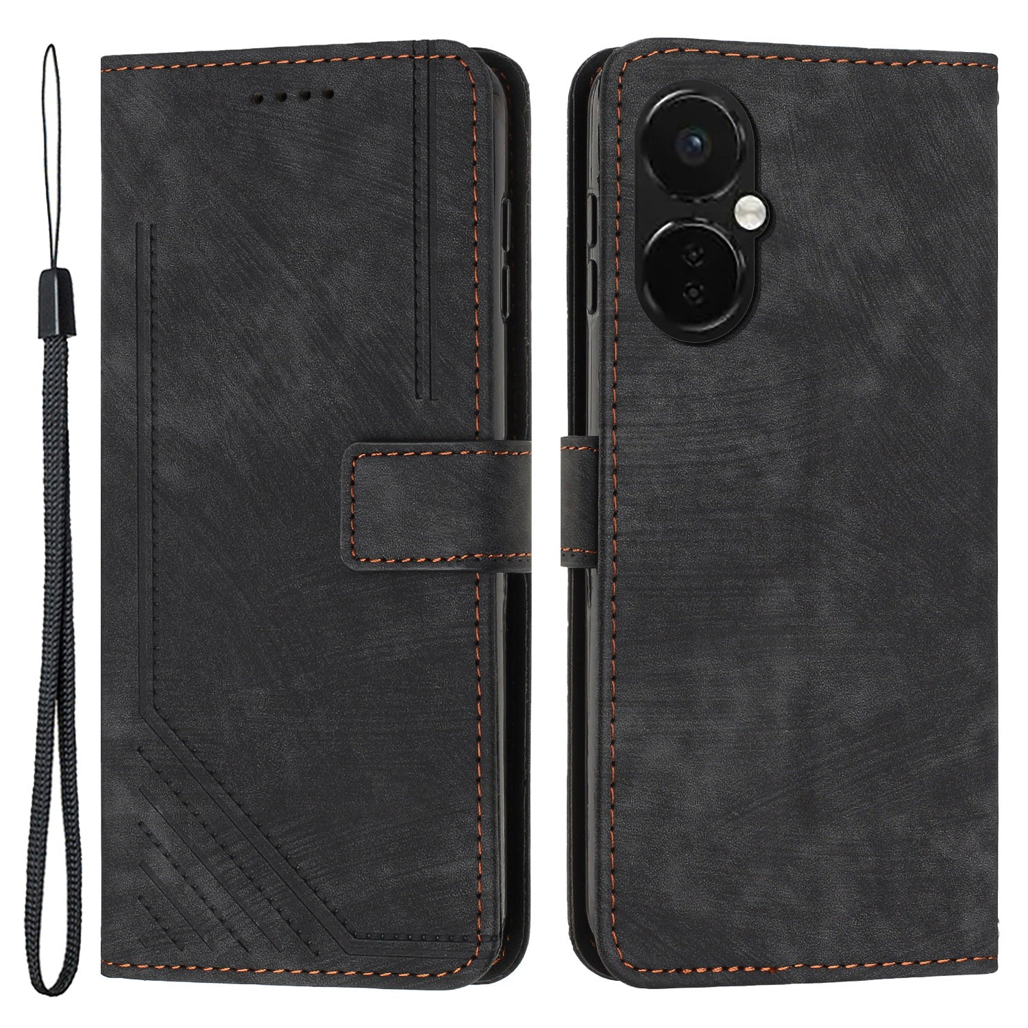 Flip Stand Phone Case for OnePlus Nord CE 3 5G , Imprint Lines PU Leather Skin-touch Phone Cover Wallet