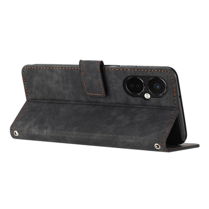 Flip Stand Phone Case for OnePlus Nord CE 3 5G , Imprint Lines PU Leather Skin-touch Phone Cover Wallet