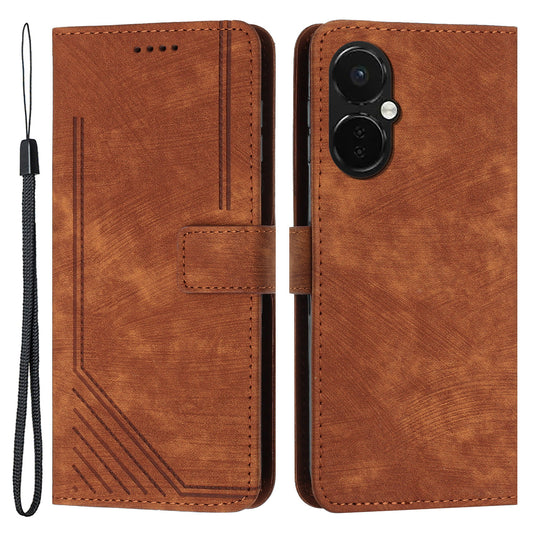 Flip Stand Phone Case for OnePlus Nord CE 3 5G , Imprint Lines PU Leather Skin-touch Phone Cover Wallet