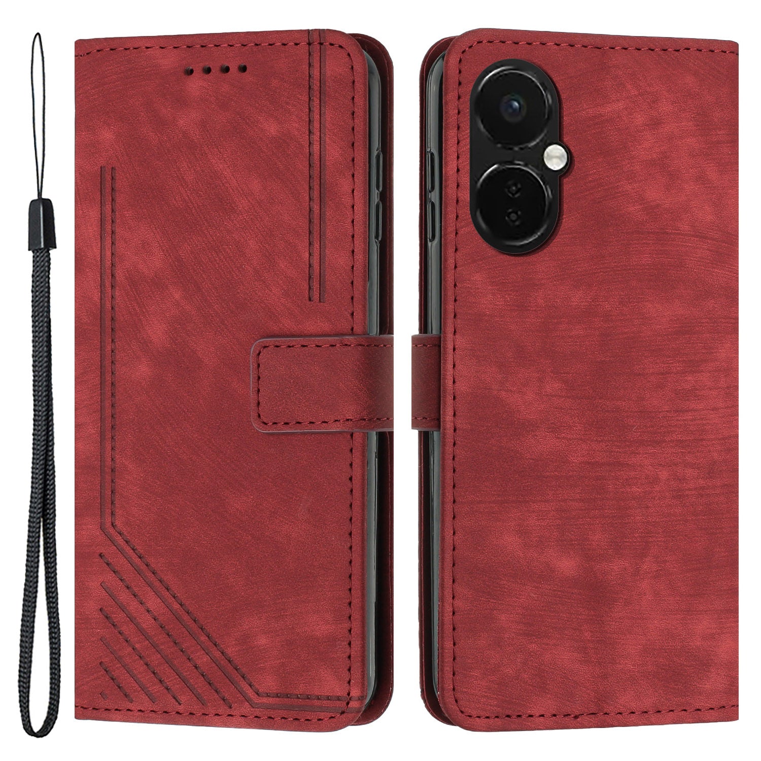 Flip Stand Phone Case for OnePlus Nord CE 3 5G , Imprint Lines PU Leather Skin-touch Phone Cover Wallet