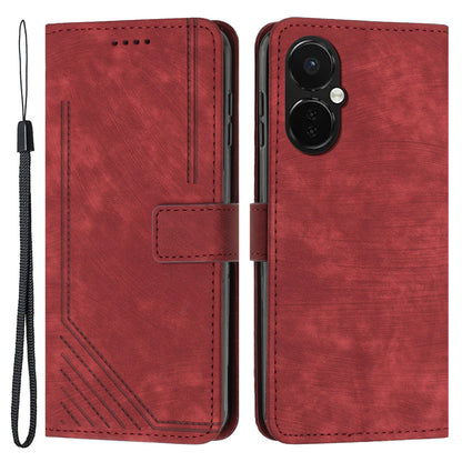 Flip Stand Phone Case for OnePlus Nord CE 3 5G , Imprint Lines PU Leather Skin-touch Phone Cover Wallet