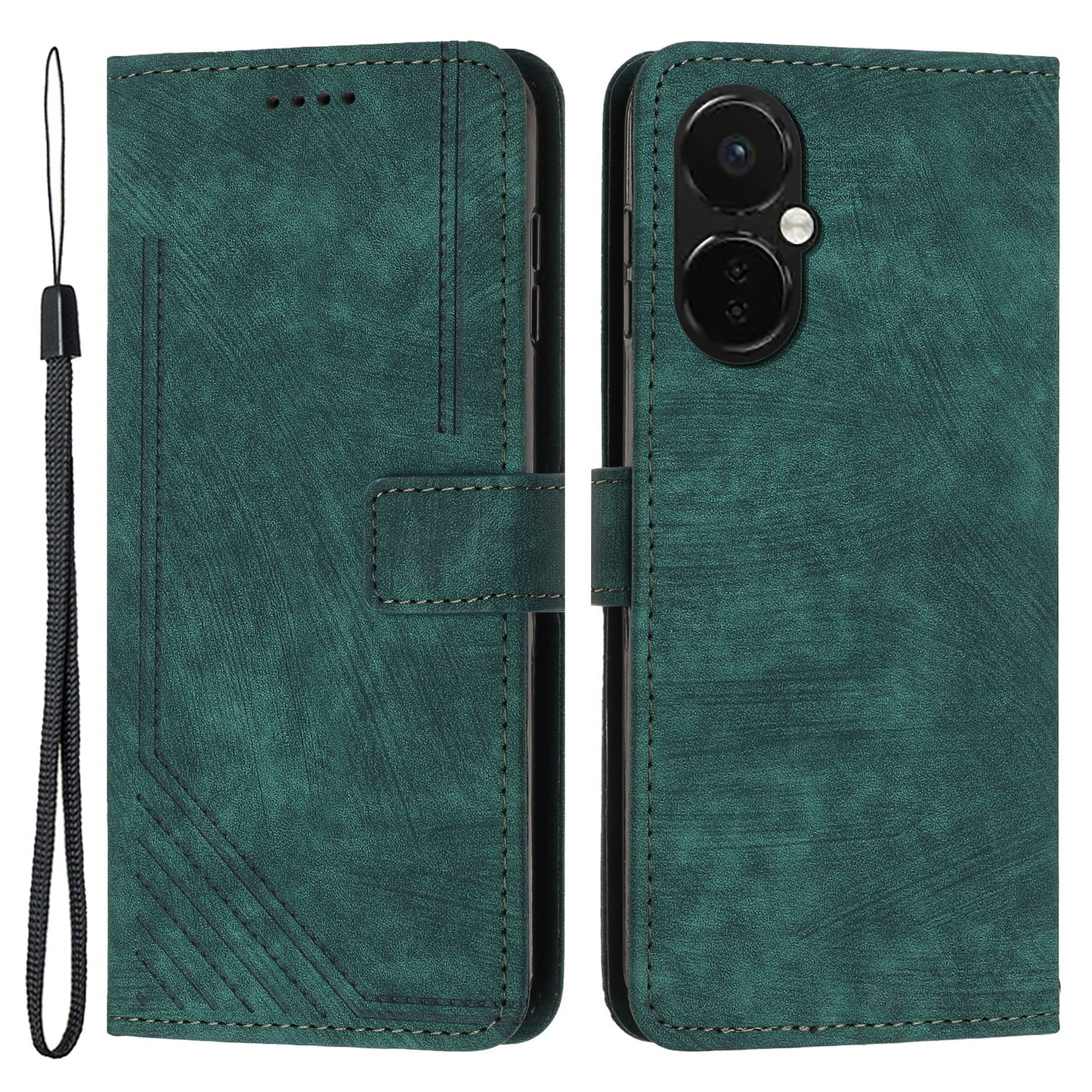 Flip Stand Phone Case for OnePlus Nord CE 3 5G , Imprint Lines PU Leather Skin-touch Phone Cover Wallet