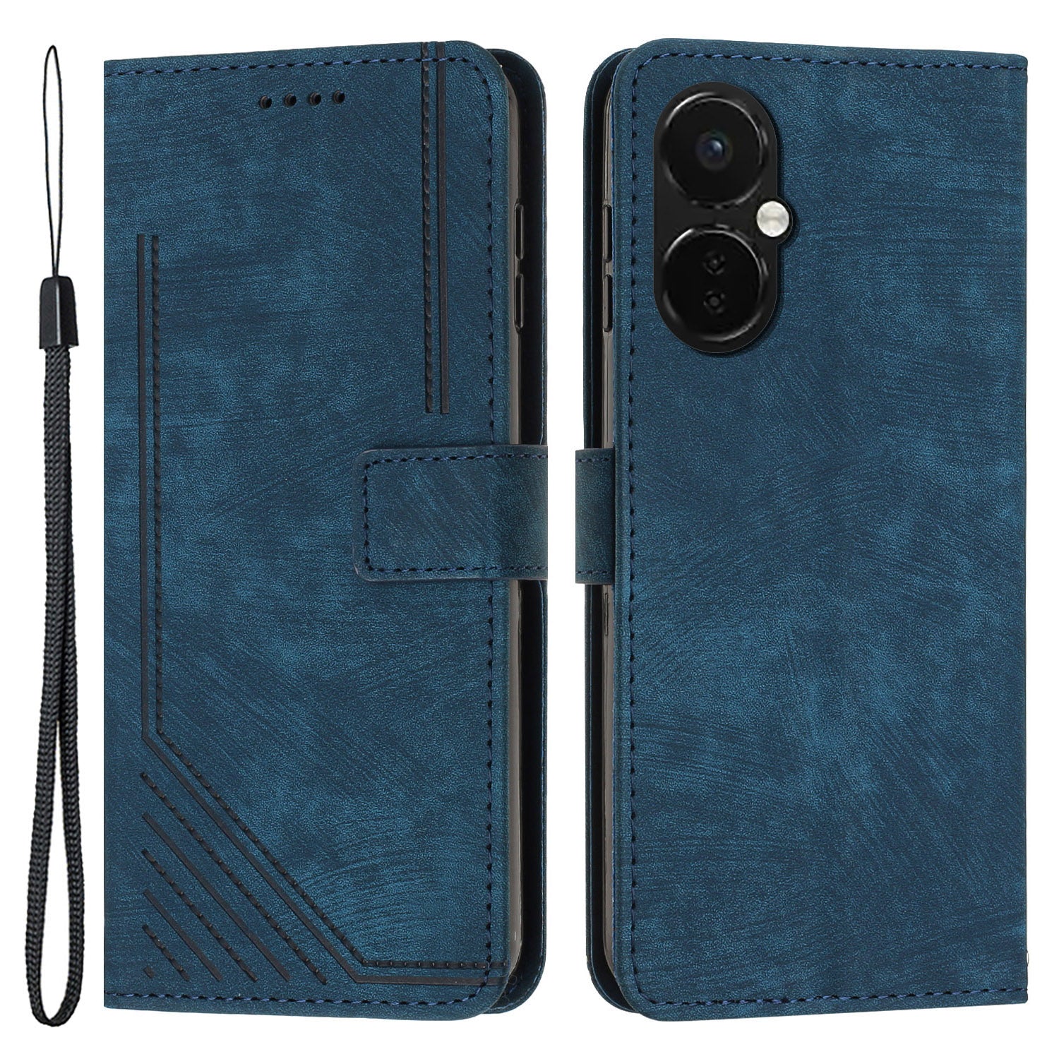 Flip Stand Phone Case for OnePlus Nord CE 3 5G , Imprint Lines PU Leather Skin-touch Phone Cover Wallet