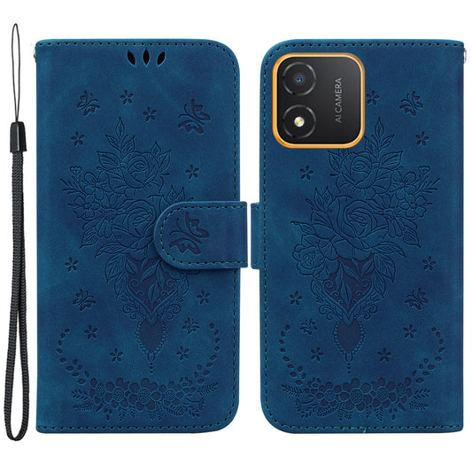 For Honor X5 4G TPU+PU Leather Phone Shell Rose Butterfly Imprinted Stand Wallet Phone Stand Case