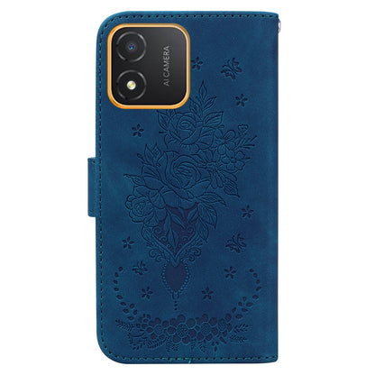 For Honor X5 4G TPU+PU Leather Phone Shell Rose Butterfly Imprinted Stand Wallet Phone Stand Case