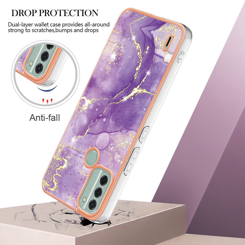 YB IMD Series-2 For Nokia C31 4G IMD Soft TPU Phone Case Electroplating Anti-scratch Marble Pattern Cover