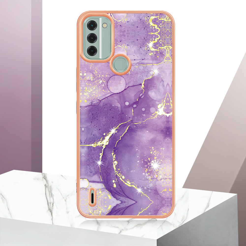 YB IMD Series-2 For Nokia C31 4G IMD Soft TPU Phone Case Electroplating Anti-scratch Marble Pattern Cover