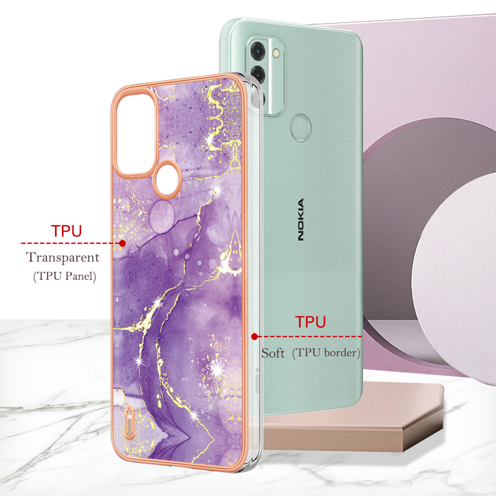 YB IMD Series-2 For Nokia C31 4G IMD Soft TPU Phone Case Electroplating Anti-scratch Marble Pattern Cover