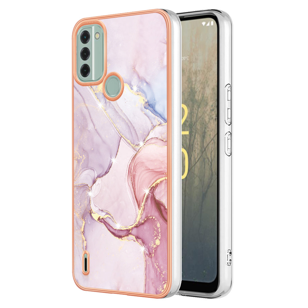YB IMD Series-2 For Nokia C31 4G IMD Soft TPU Phone Case Electroplating Anti-scratch Marble Pattern Cover
