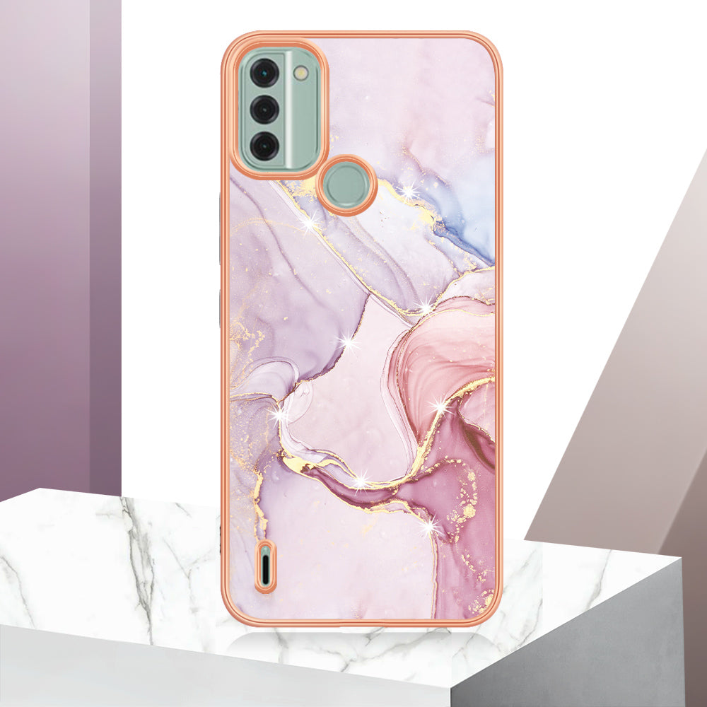 YB IMD Series-2 For Nokia C31 4G IMD Soft TPU Phone Case Electroplating Anti-scratch Marble Pattern Cover