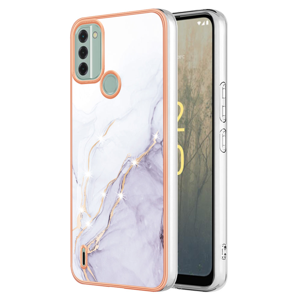 YB IMD Series-2 For Nokia C31 4G IMD Soft TPU Phone Case Electroplating Anti-scratch Marble Pattern Cover