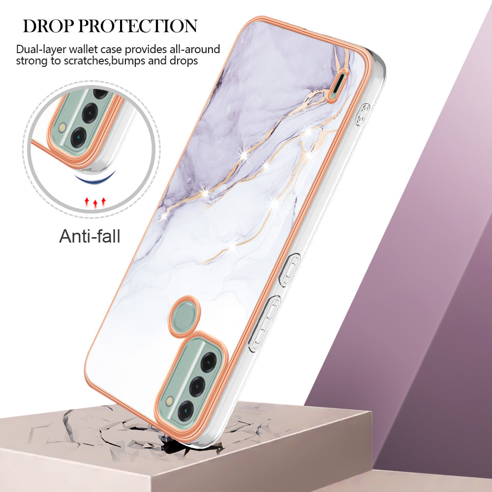 YB IMD Series-2 For Nokia C31 4G IMD Soft TPU Phone Case Electroplating Anti-scratch Marble Pattern Cover