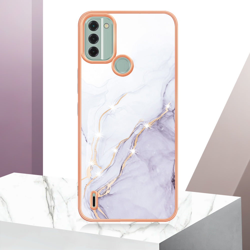 YB IMD Series-2 For Nokia C31 4G IMD Soft TPU Phone Case Electroplating Anti-scratch Marble Pattern Cover