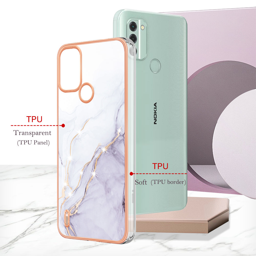 YB IMD Series-2 For Nokia C31 4G IMD Soft TPU Phone Case Electroplating Anti-scratch Marble Pattern Cover
