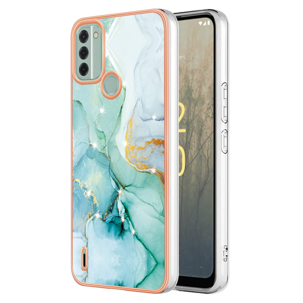 YB IMD Series-2 For Nokia C31 4G IMD Soft TPU Phone Case Electroplating Anti-scratch Marble Pattern Cover