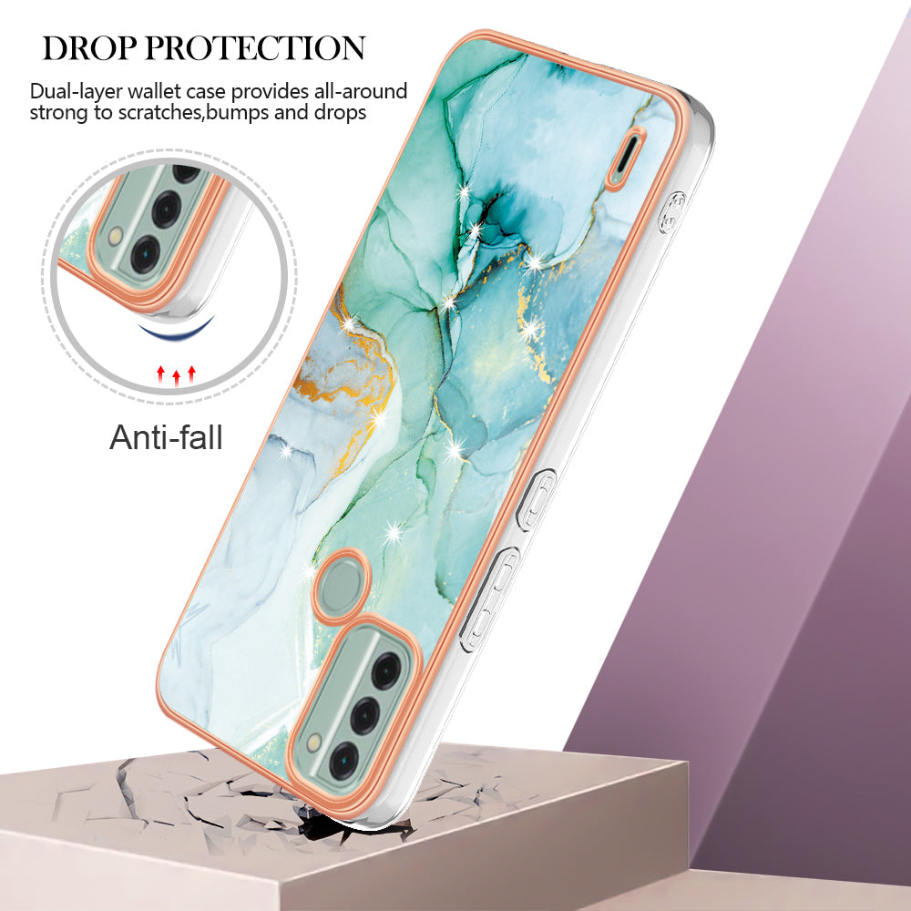 YB IMD Series-2 For Nokia C31 4G IMD Soft TPU Phone Case Electroplating Anti-scratch Marble Pattern Cover