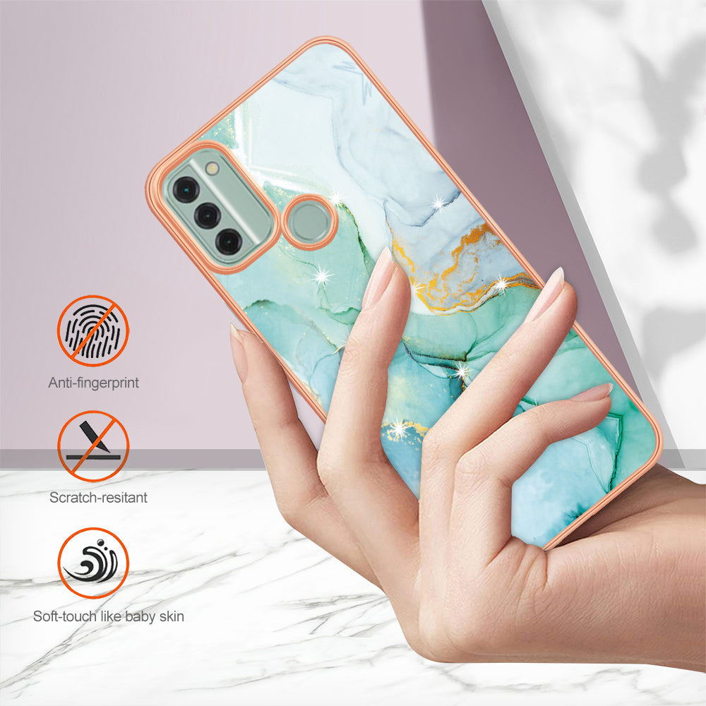 YB IMD Series-2 For Nokia C31 4G IMD Soft TPU Phone Case Electroplating Anti-scratch Marble Pattern Cover