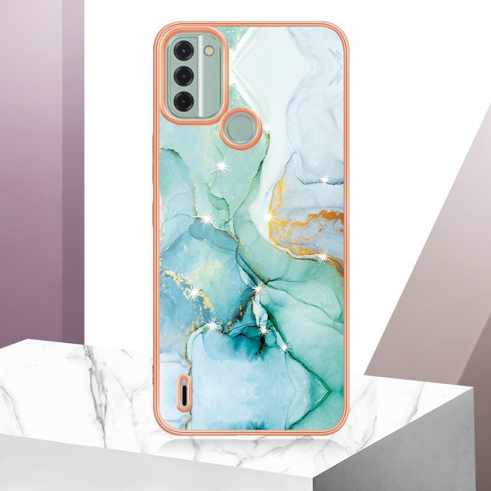 YB IMD Series-2 For Nokia C31 4G IMD Soft TPU Phone Case Electroplating Anti-scratch Marble Pattern Cover