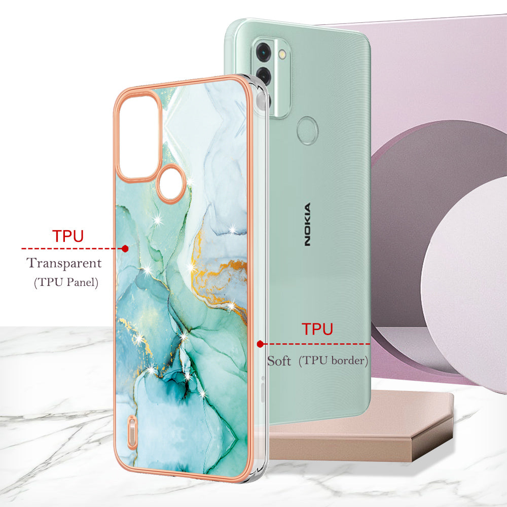 YB IMD Series-2 For Nokia C31 4G IMD Soft TPU Phone Case Electroplating Anti-scratch Marble Pattern Cover
