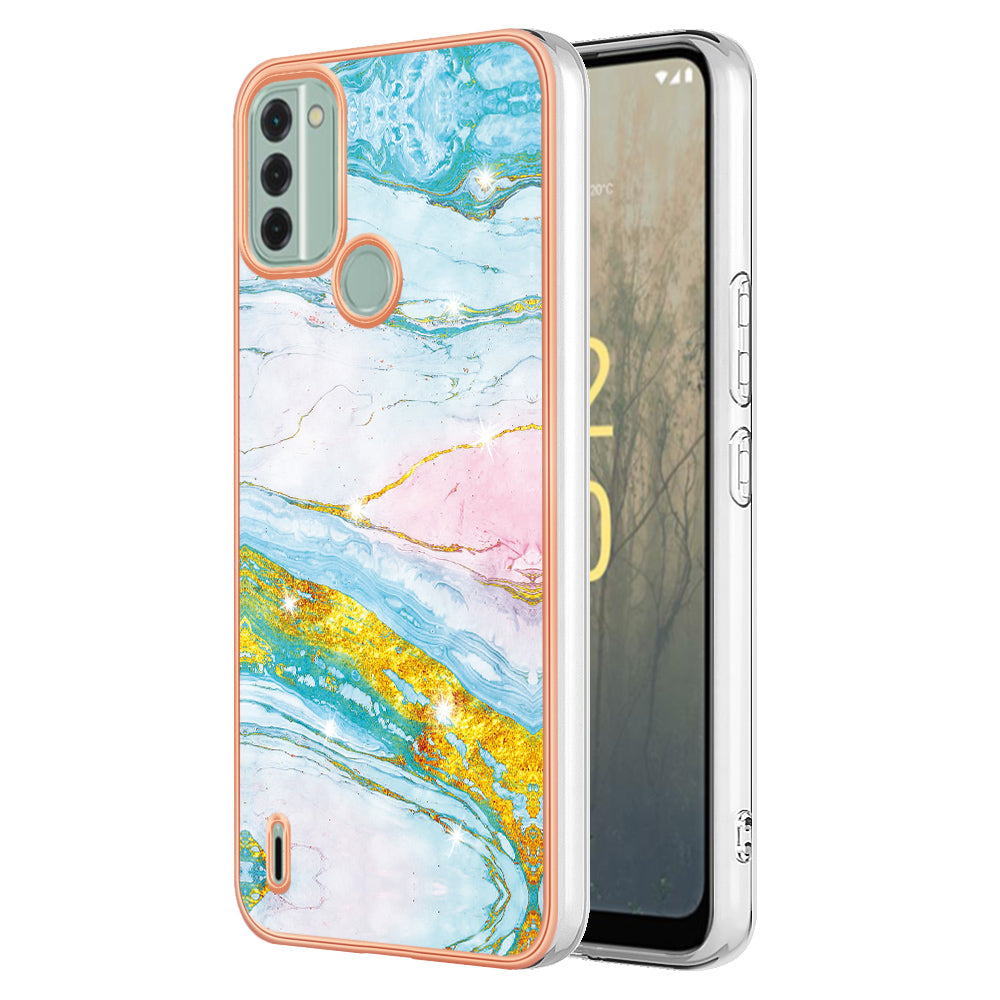YB IMD Series-2 For Nokia C31 4G IMD Soft TPU Phone Case Electroplating Anti-scratch Marble Pattern Cover