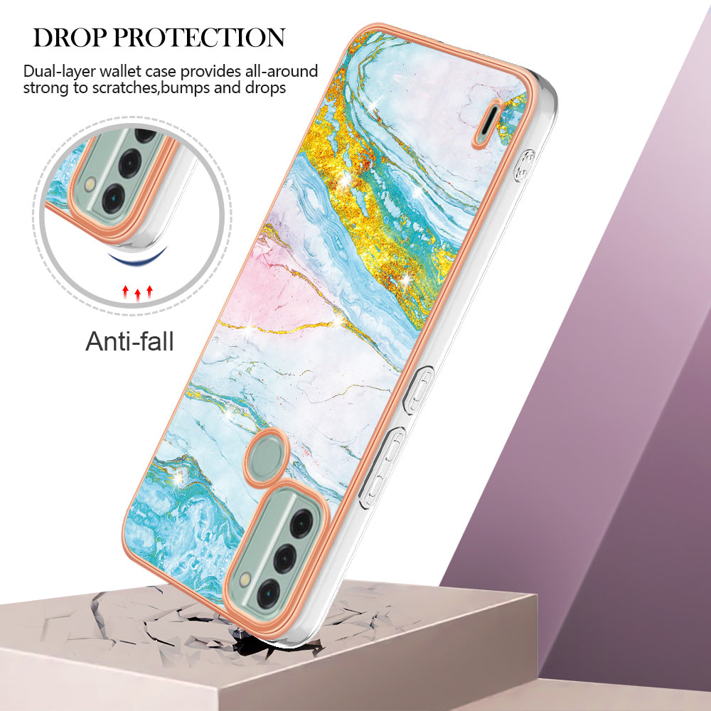 YB IMD Series-2 For Nokia C31 4G IMD Soft TPU Phone Case Electroplating Anti-scratch Marble Pattern Cover