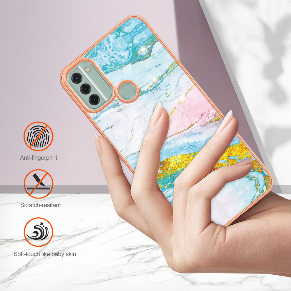 YB IMD Series-2 For Nokia C31 4G IMD Soft TPU Phone Case Electroplating Anti-scratch Marble Pattern Cover