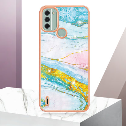 YB IMD Series-2 For Nokia C31 4G IMD Soft TPU Phone Case Electroplating Anti-scratch Marble Pattern Cover