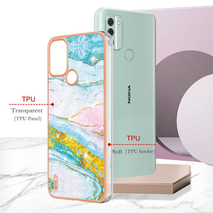 YB IMD Series-2 For Nokia C31 4G IMD Soft TPU Phone Case Electroplating Anti-scratch Marble Pattern Cover