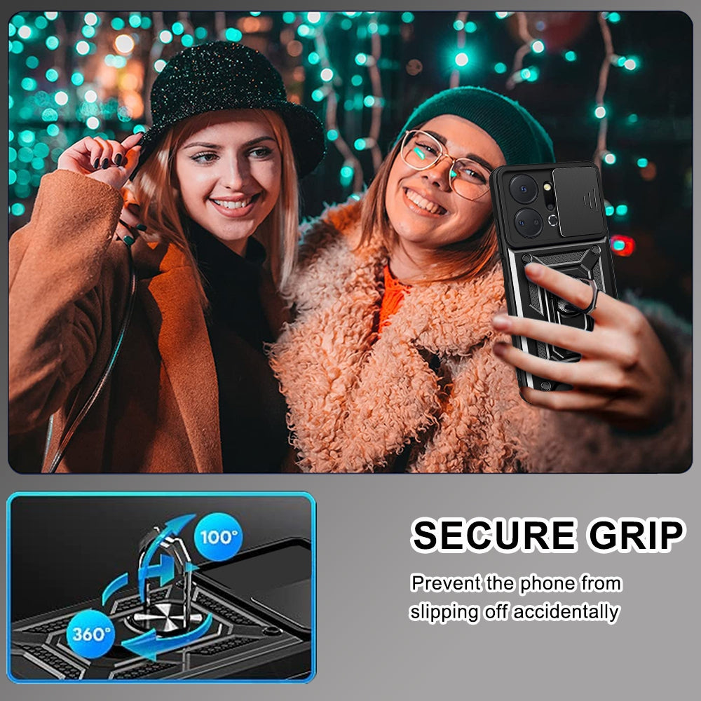 For Honor X7a 5G Kickstand Phone Case PC+TPU Phone Cover with Slide Camera Lens Protection