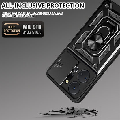 For Honor X7a 5G Kickstand Phone Case PC+TPU Phone Cover with Slide Camera Lens Protection
