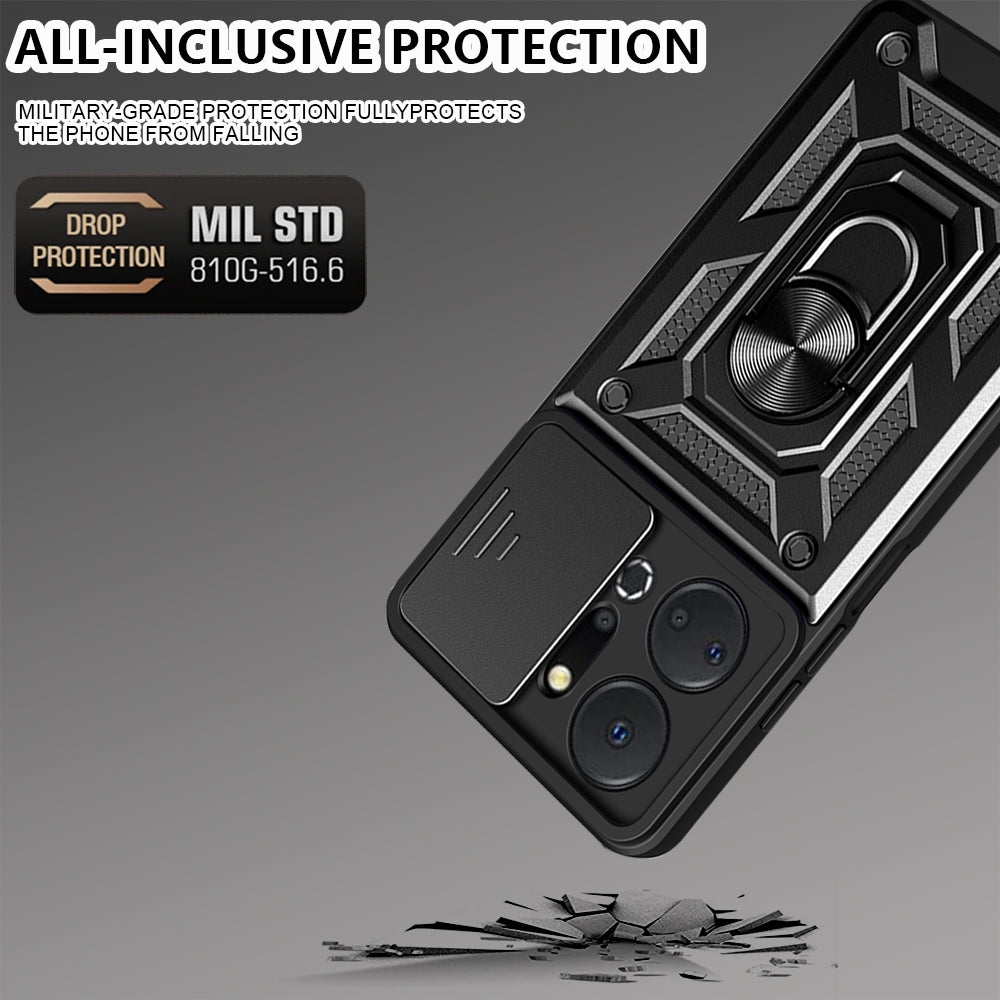For Honor X7a 5G Kickstand Phone Case PC+TPU Phone Cover with Slide Camera Lens Protection