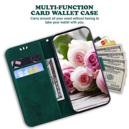 For Huawei nova Y61 4G / Enjoy 50z 4G Wallet Phone Stand Case Imprinted Rose Butterfly Leather Phone Shell Cover