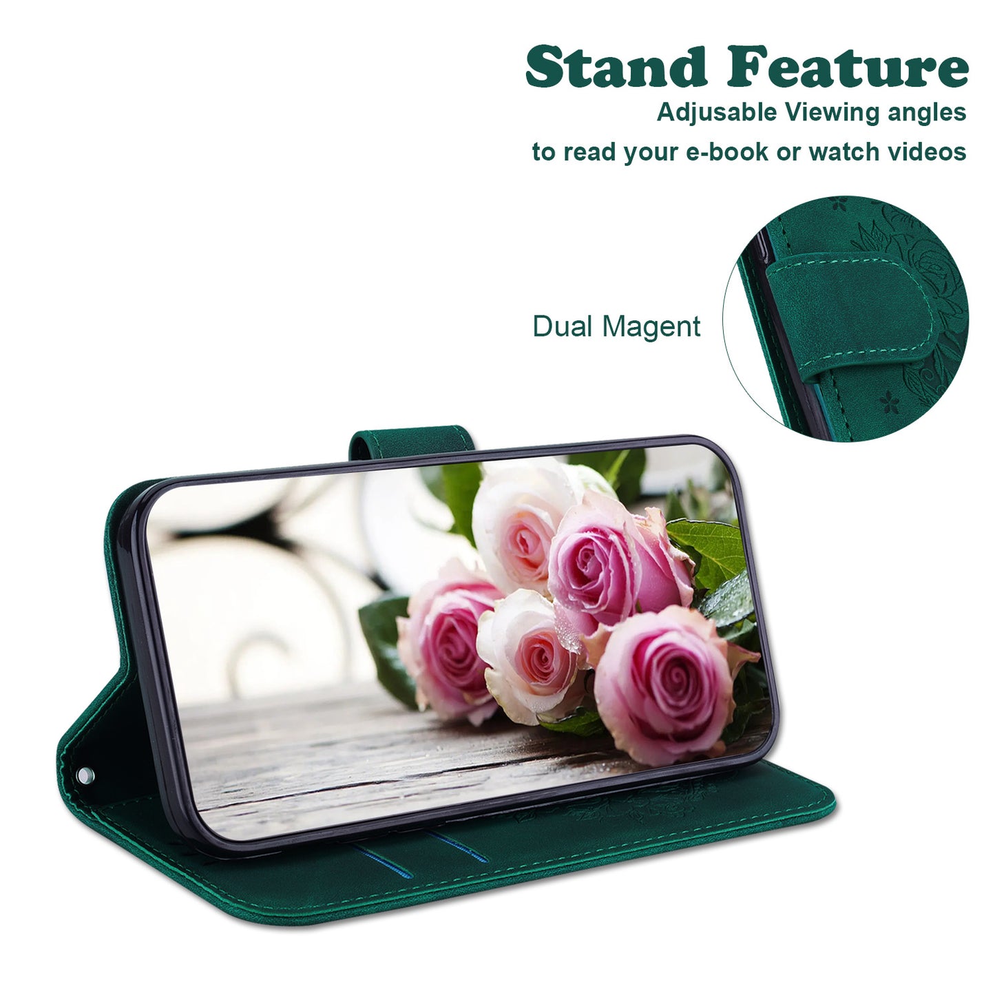 For Huawei nova Y61 4G / Enjoy 50z 4G Wallet Phone Stand Case Imprinted Rose Butterfly Leather Phone Shell Cover