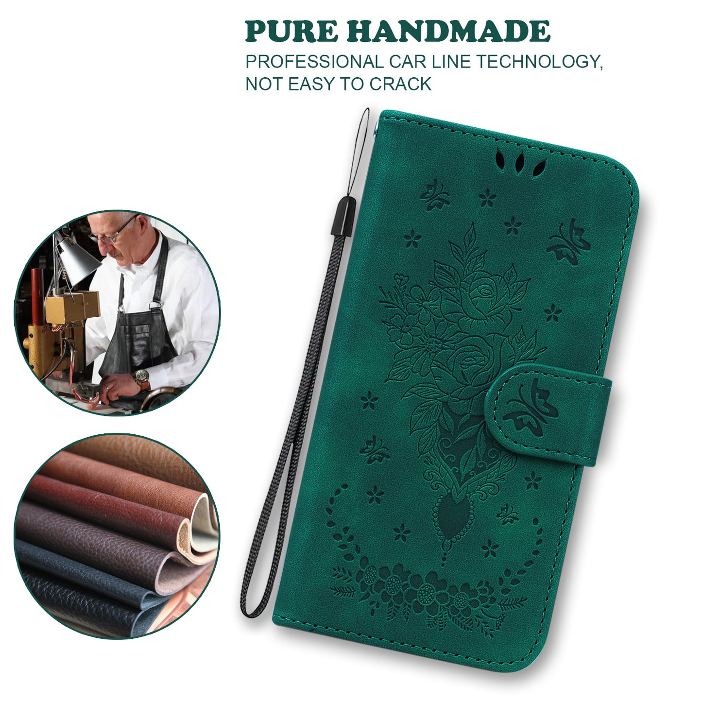 For Huawei nova Y61 4G / Enjoy 50z 4G Wallet Phone Stand Case Imprinted Rose Butterfly Leather Phone Shell Cover