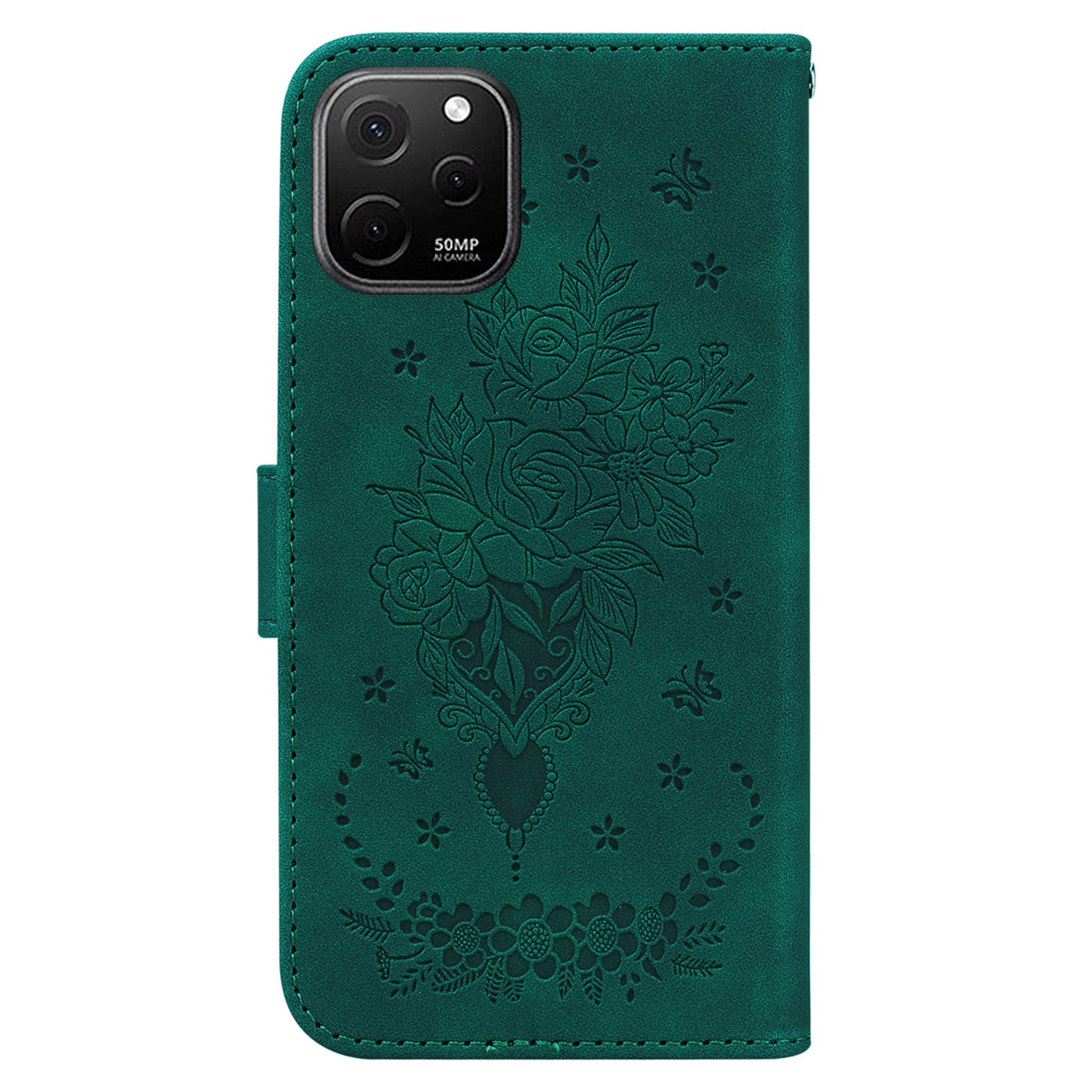 For Huawei nova Y61 4G / Enjoy 50z 4G Wallet Phone Stand Case Imprinted Rose Butterfly Leather Phone Shell Cover